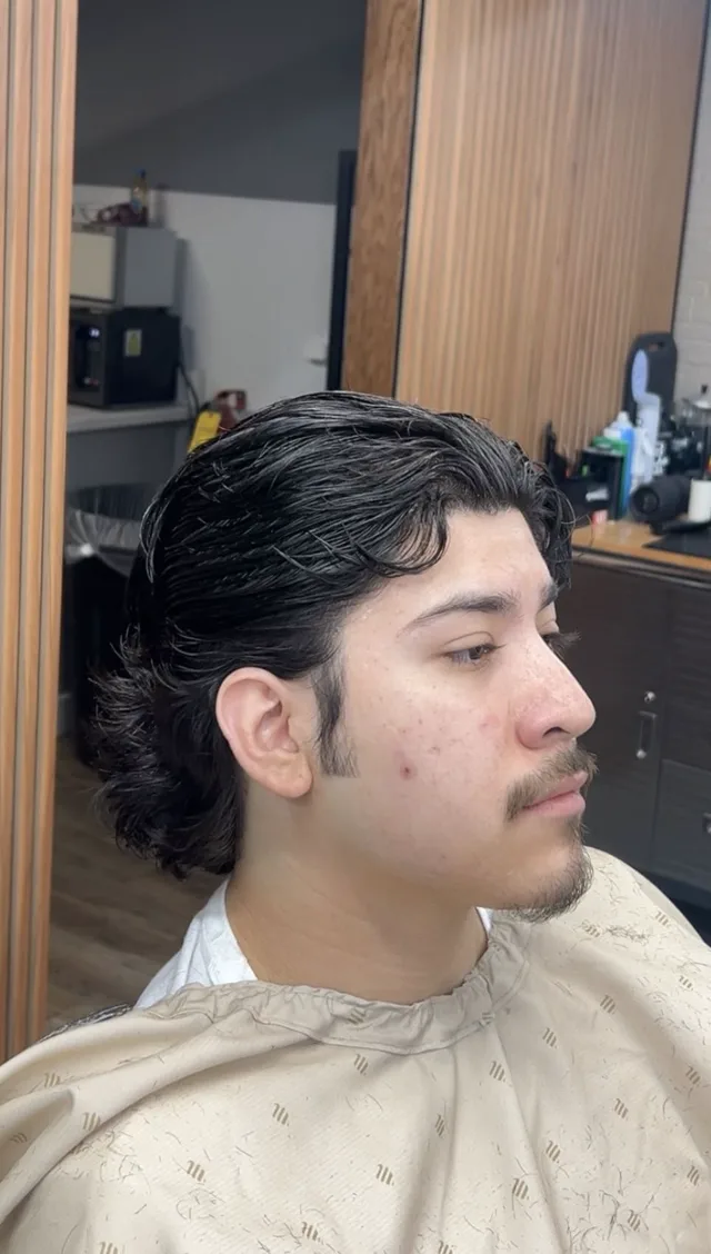 Curly mullet with a fade, cut at BR Barber Lounge